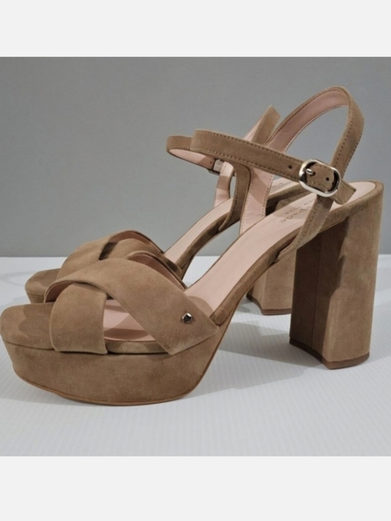 kate spade Shoes - Kate Spade Delphi Platform Sandal Womens 10 Tan Suede Ankle Strap Block Heel